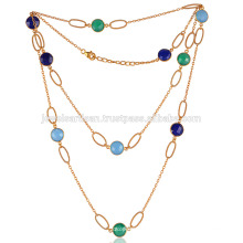 Onyx coloridos e Lapis Gemstones Gold Plated Silver Chain Necklace Jewelry ao melhor preço